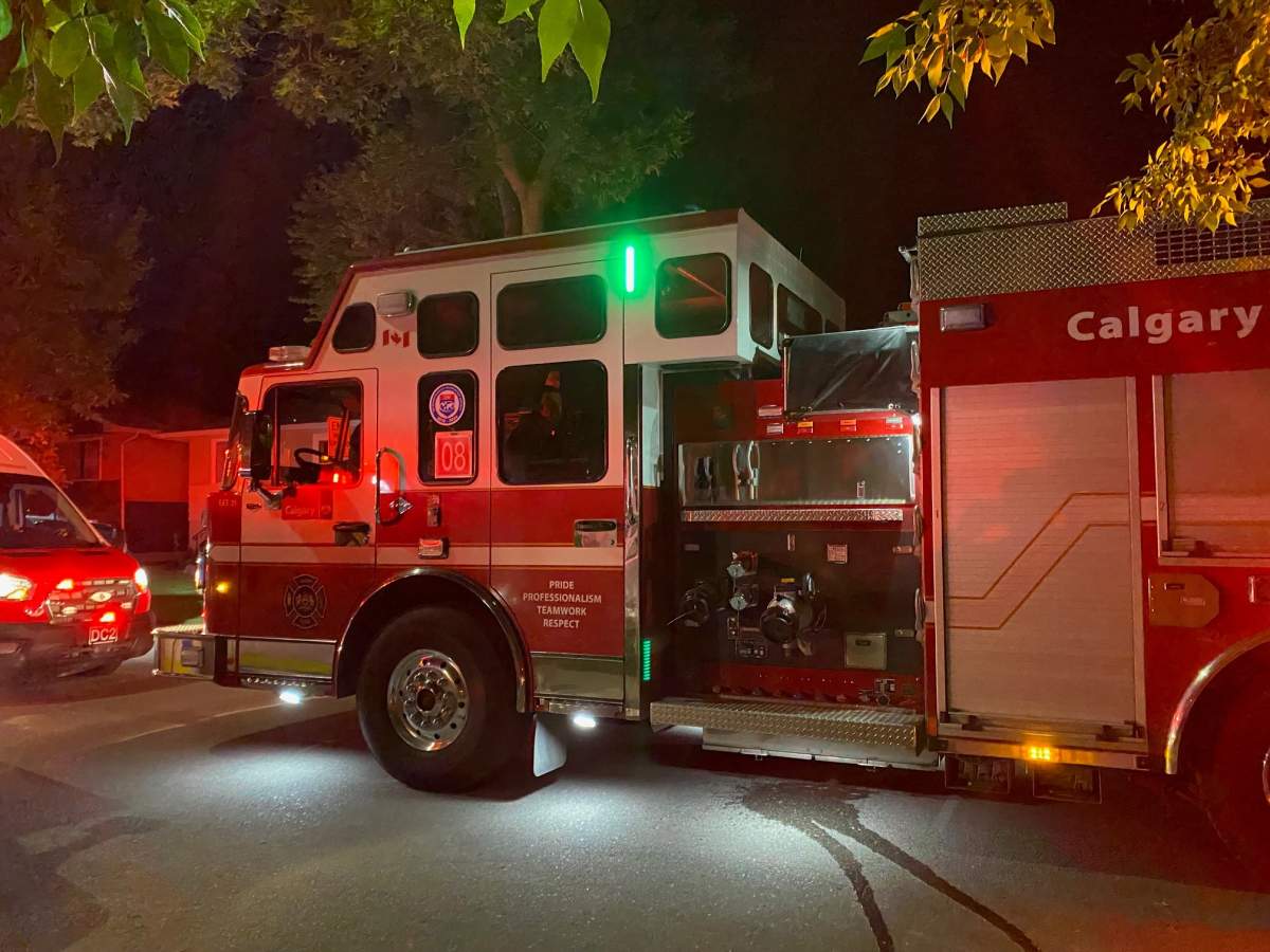 A Calgary Fire truck on the scene of a fire.
