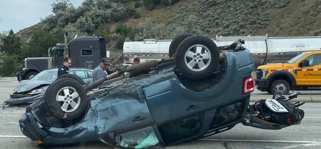 The crash involved an SUV and a station wagon, both of which sustained significant damage.