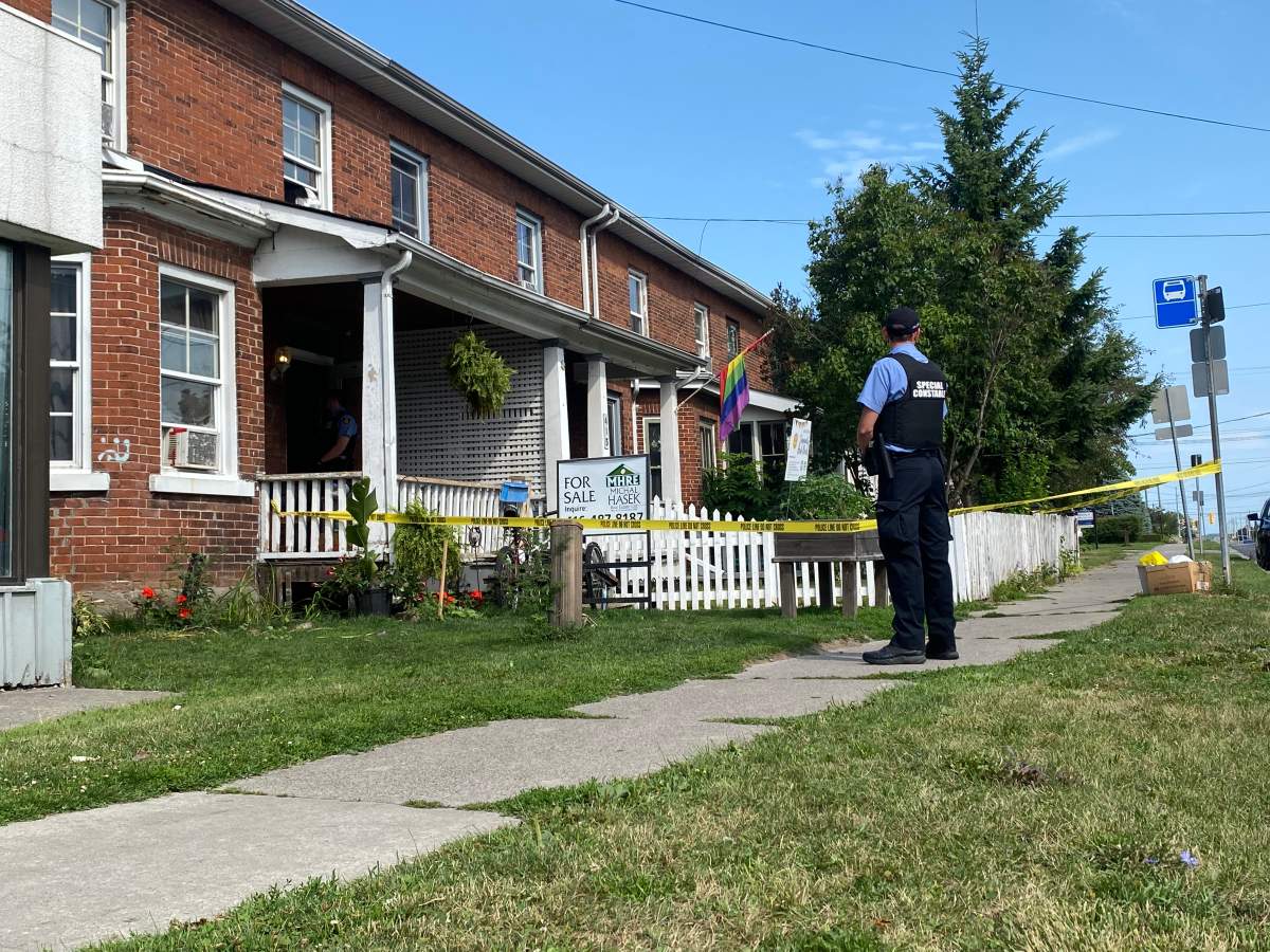 Police have cordoned off this residence on Division Street in Cobourg, Ont., on July 24, 2023.