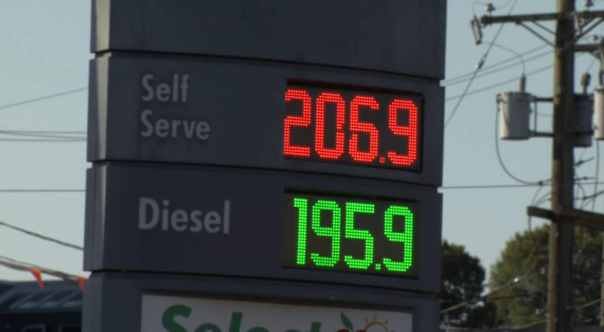 Gas priced at $2.06.9 in at a Metro Vancouver gas station on Monday, July 31, 2023. 