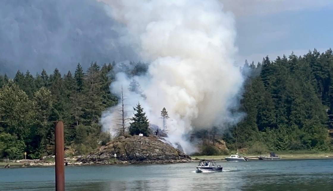 The Grant Narrows wildfire seen on the south shores of Pitt Lake on Friday.