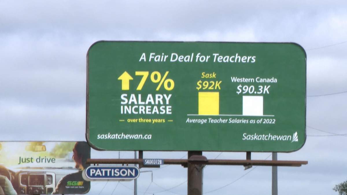 Advertisement campaign billboard by the Saskatchewan government in Saskatoon.