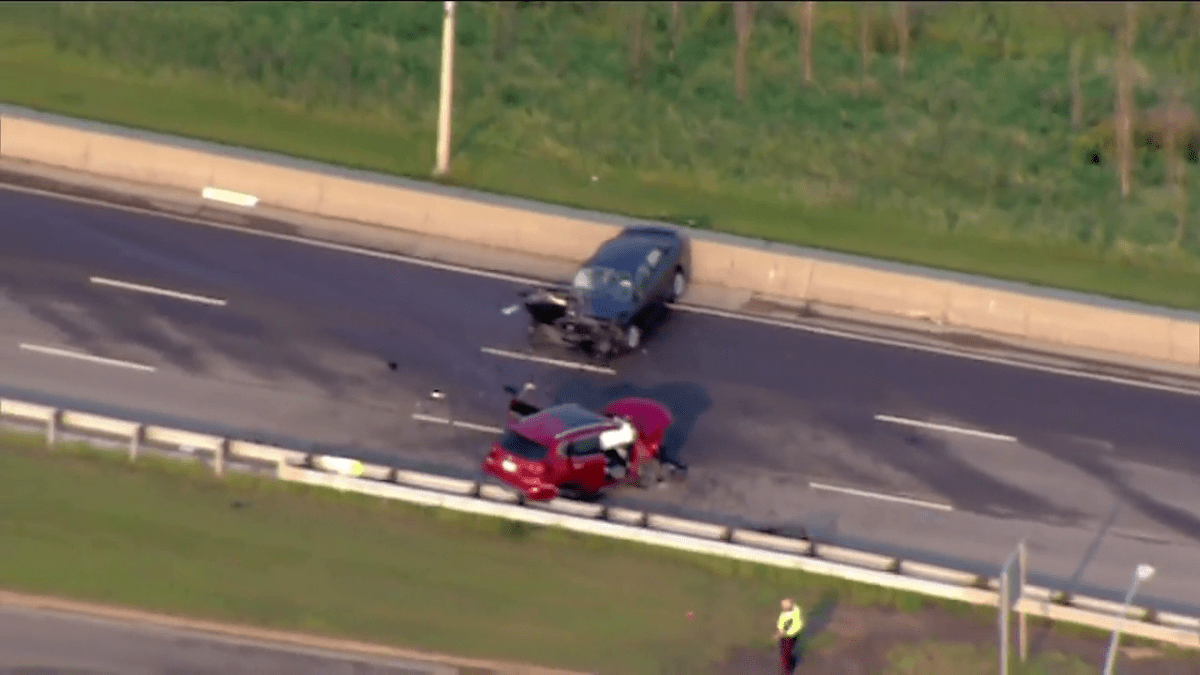 A vehicle travelling north in the southbound lanes of Wayne Gretzky Drive collided with a vehicle heading south early morning Sunday, July 23, 2023.