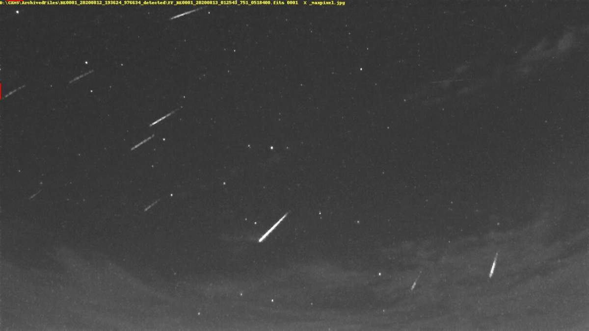 Ten streaks of light seen in the dark sky.