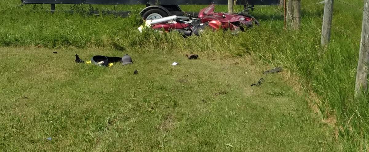 Wreckage from the crash of a motorcycle police say fled from an attempted traffic stop by a peace officer near Lloydminster.