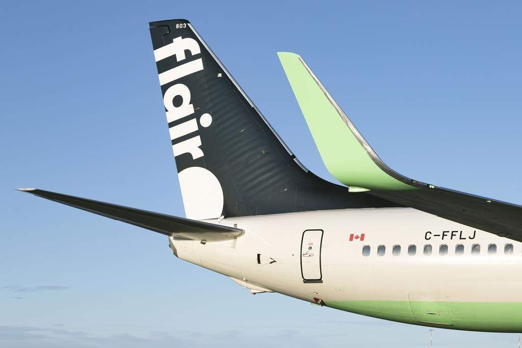 The tail section of a Flair Airlines plane is seen in this undated handout photo. THE CANADIAN PRESS/HO-Flair Airlines *MANDATORY CREDIT*.