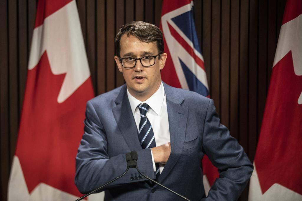 Ontario is set to put $160 million toward skills training programs, prioritizing help for people on social assistance and people with criminal records. Labour Minister Monte McNaughton is set to announce the fourth round of funding through the Skills Development Fund today. McNaughton takes to the podium during a news conference in Toronto on Wednesday, April 28, 2021. THE CANADIAN PRESS/Chris Young.