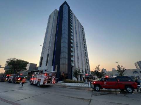 Fire crews outside 221 Stradbrook Thursday evening.