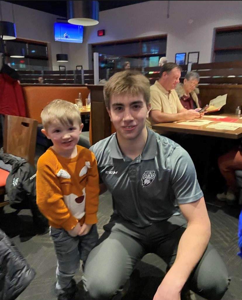 Avery Pynn, 5, has met his favourite Cape Breton Eagles player, Jacob Newcombe, several times.