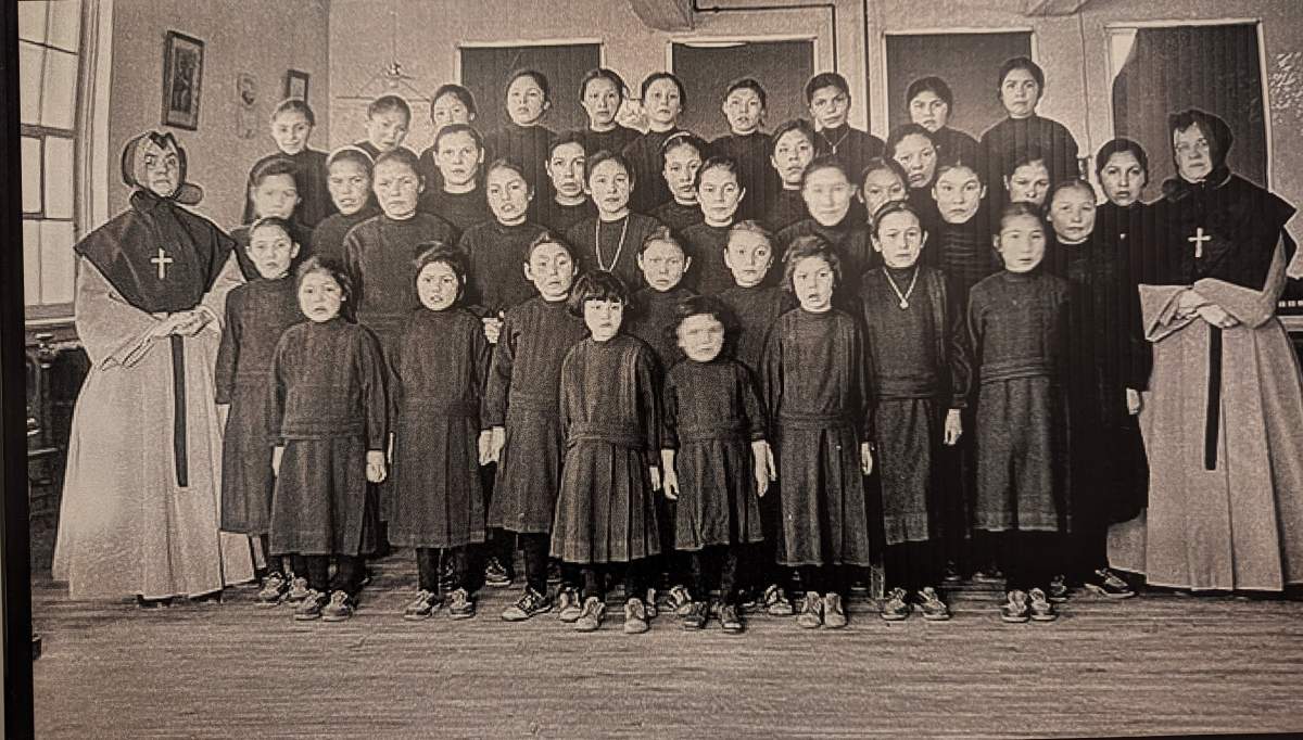 A photo of students at the former Beauval Indian Residential School.