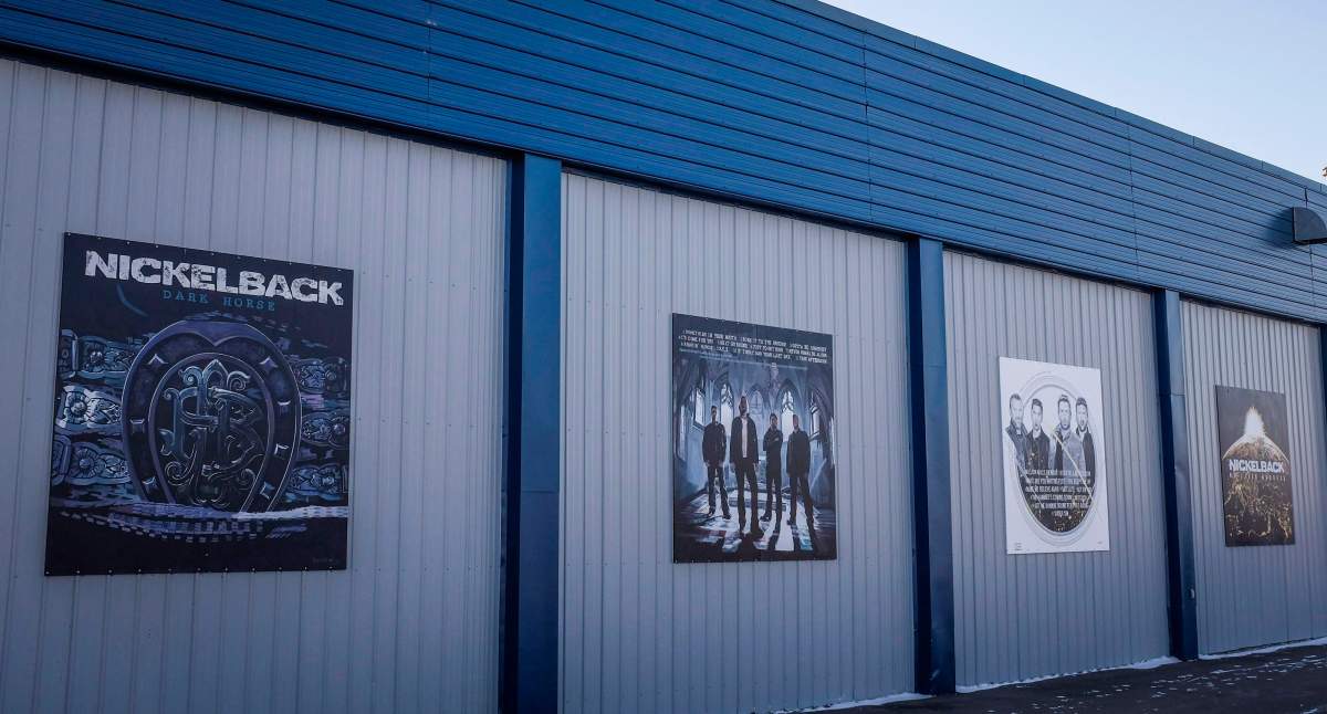 Murals of home town band Nickleback at the curling rink in Hanna, Alta., Tuesday, Dec. 13, 2016.