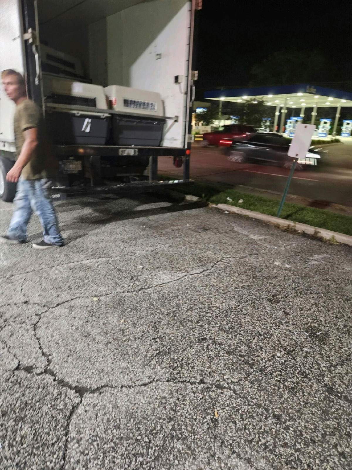 This photo provided by the Humane Society of Hobart, Ind., shows a cargo van, in Lake Station, Ind., in which dogs were being transported from Chicago's O'Hare International Airport to a K-9 training facility in Michigan City, Ind.