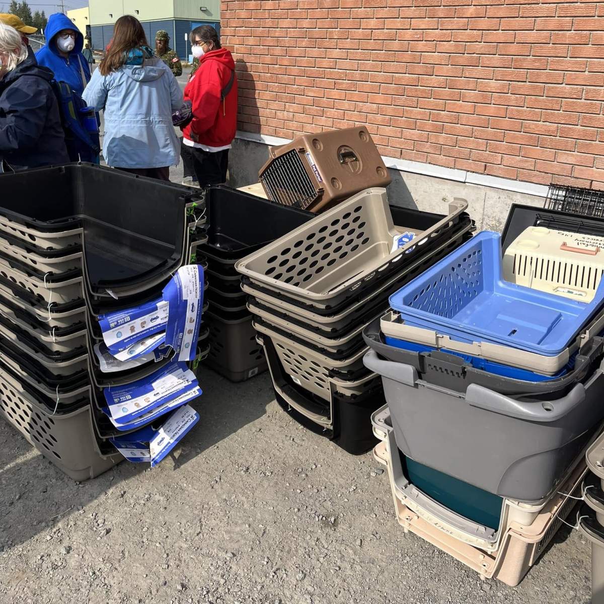 Veterinarians Without Borders sent crates from across Canada to Yellowknife to help people take their pets on evacuation flights as a fire approached the Northwest Territories capital city. Pet crates are seen in Yellowknife an undated handout photo.