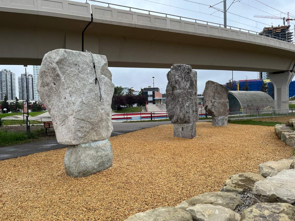 New climbing boulders at Calgary's Millennium Park.