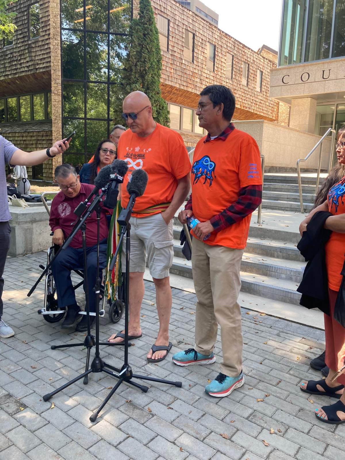 Gardiner plaintiffs Louis Gardiner and Duane Favel at Saskatoon Court of King's Bench on Wednesday, August 2, 2023. 