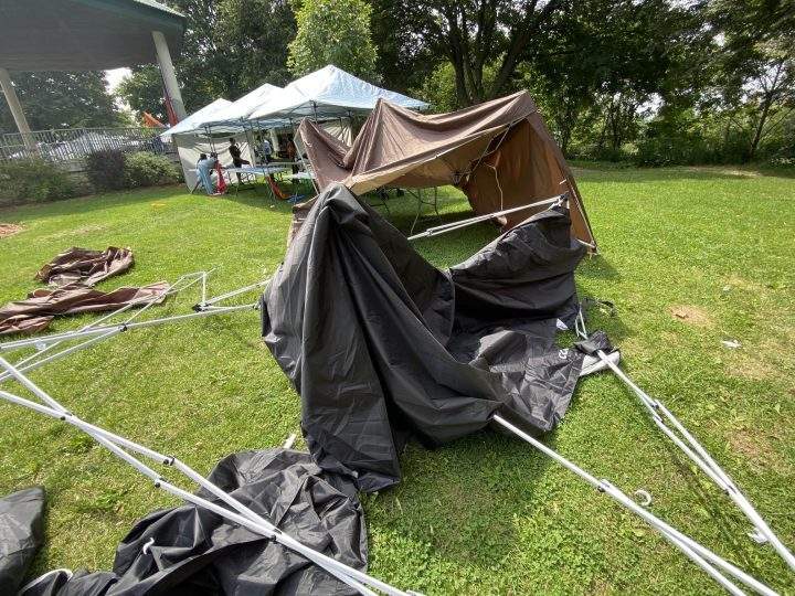 Tents were damaged during the incident, police said.