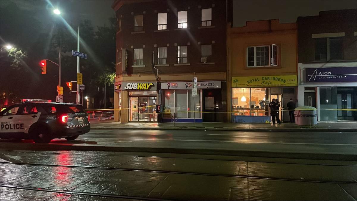 Toronto police investigate a fatal shooting on Aug. 24, 2023.