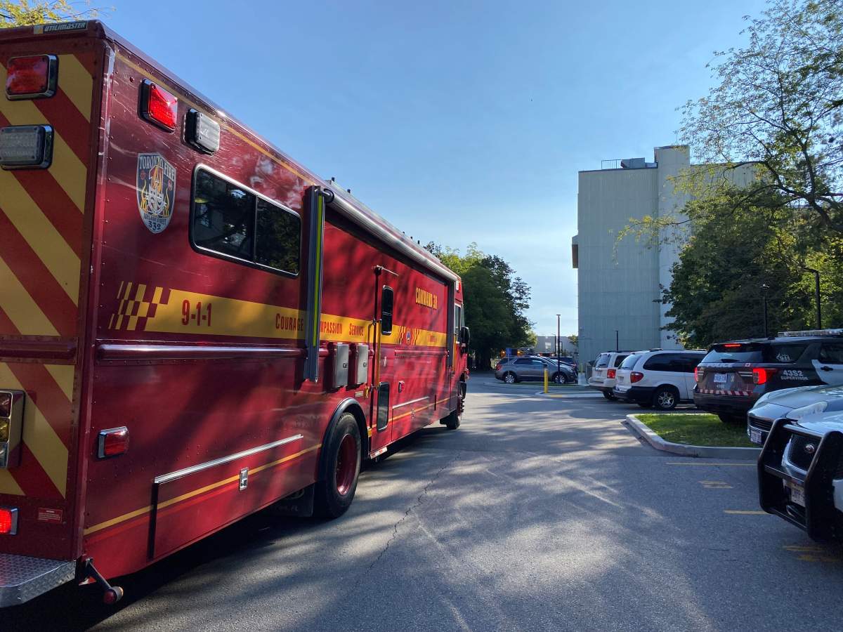 Fire truck at the scene of a fatal fire at a seniors home in Scarborough on Aug. 31, 2023.
