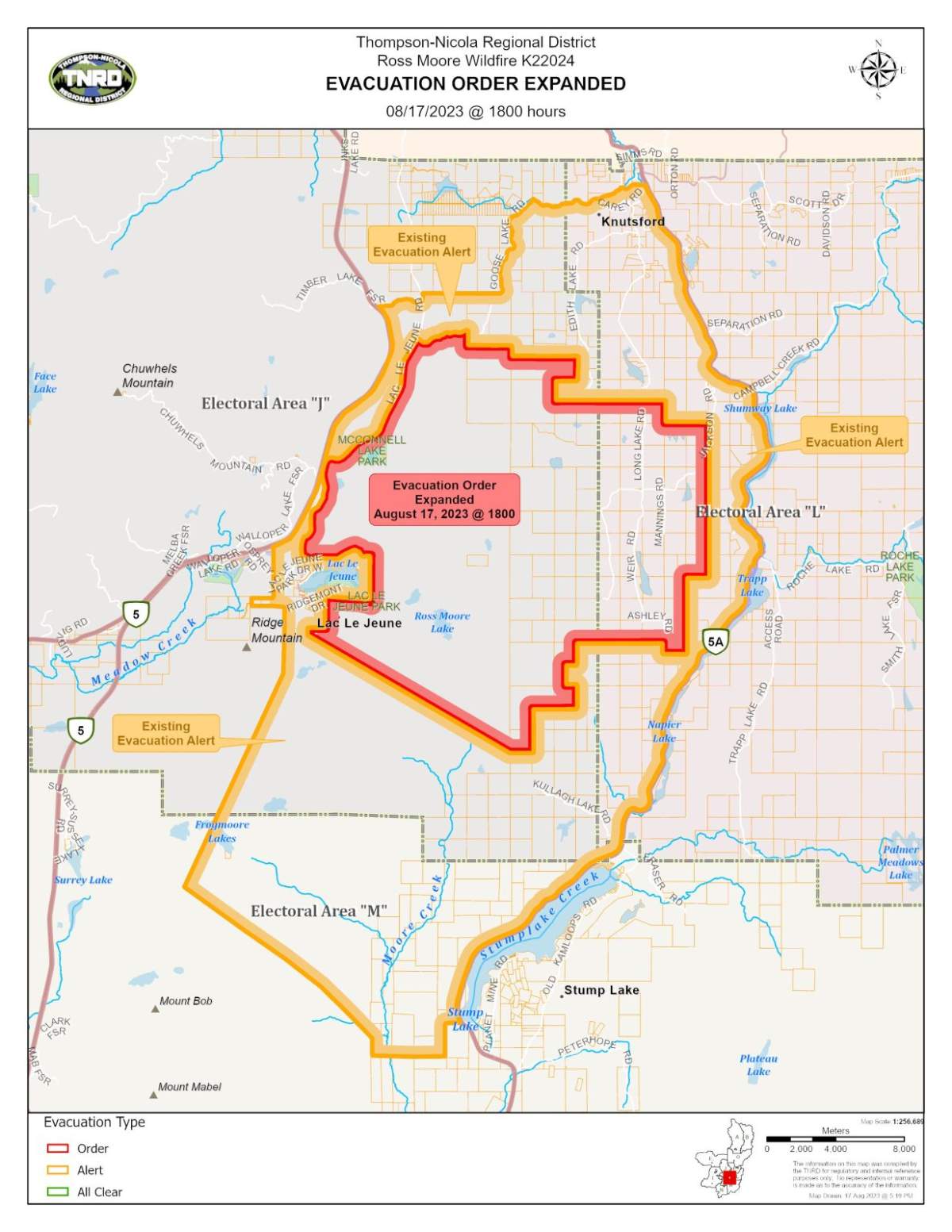 Orders have been expanded around the Ross Moore Lake wildfire