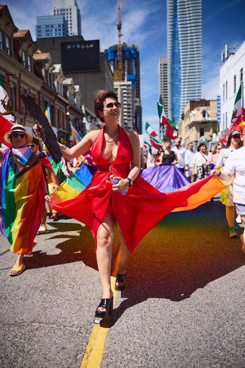 Shaya Goldoust walking in the Vancouver Pride Parade.