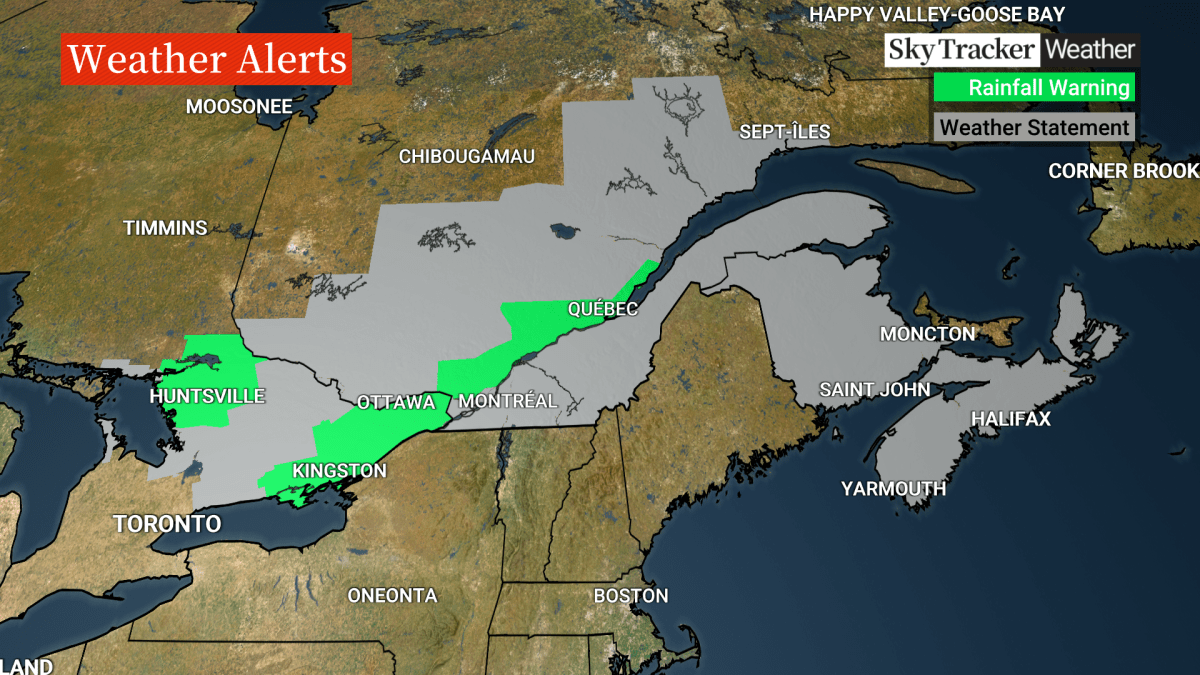 There are warnings/special weather statements across Central and Eastern Canada for heavy rain.