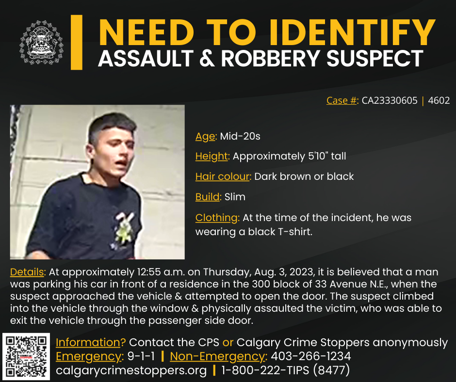 Description and details of the individual Calgary Police believe to be responsible for an assault and attempted robbery.
