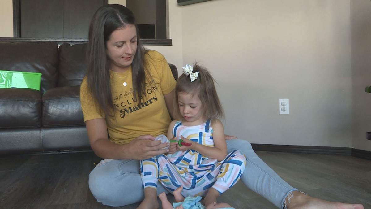 Destiny Munoz and her daughter, Ava, have been trying to get into an inclusion spot at Seven Oaks Child Daycare Centre.