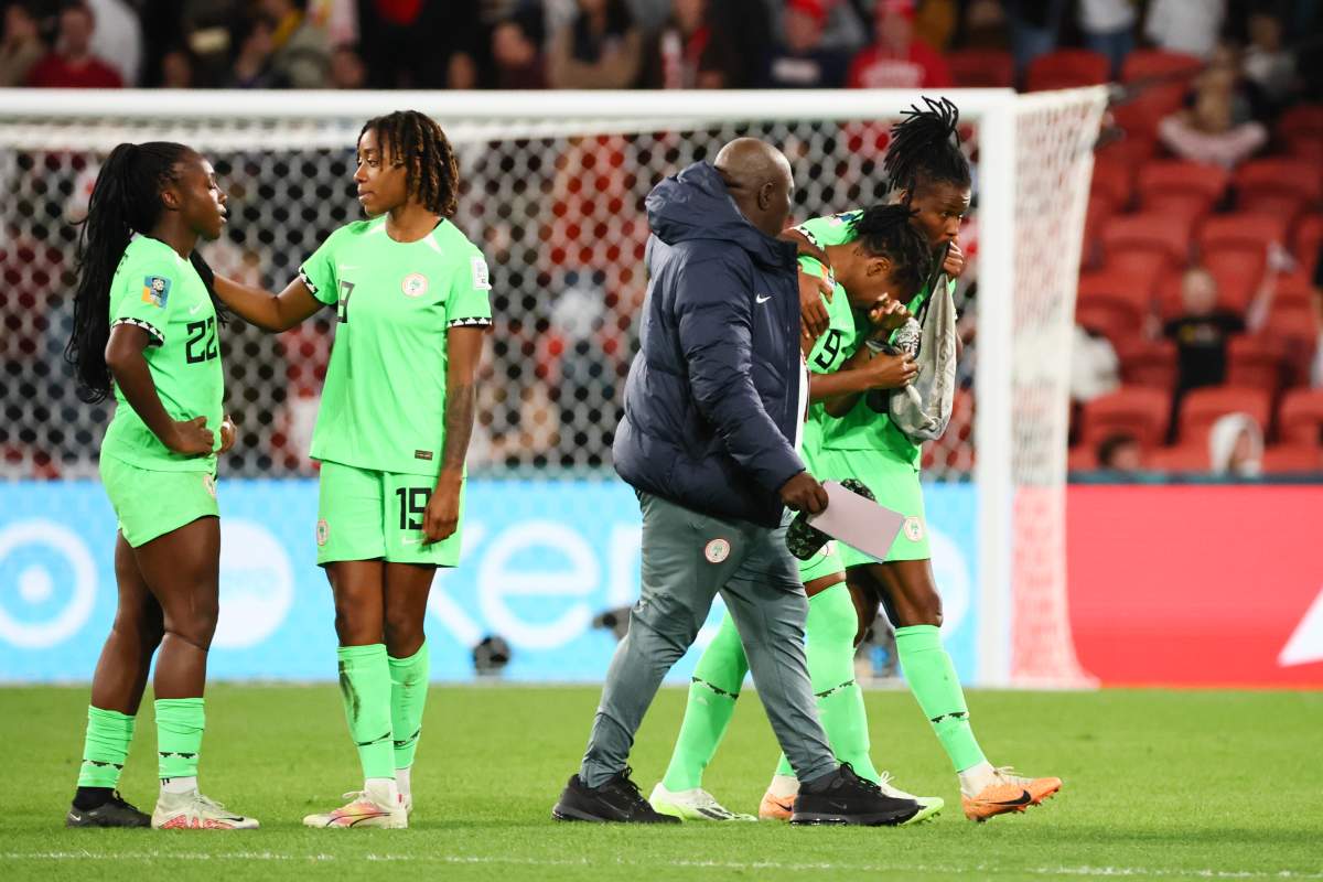 Nigeria’s players leave the pitch after losing the Women’s World Cup round of 16 soccer match against England in Brisbane, Australia, Monday, Aug. 7, 2023. (AP Photo/Tertius Pickard)