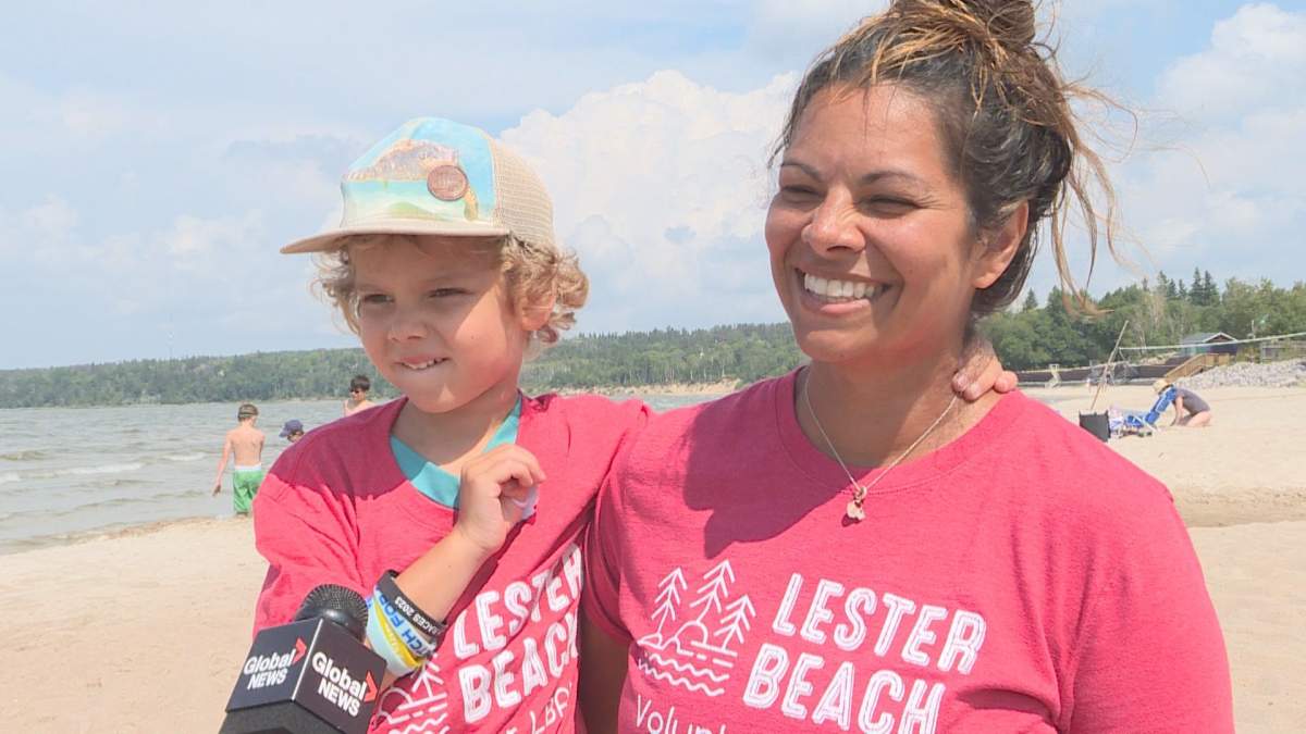Nicole Lester and her son, Weston, are part of a group of volunteers that help clean Lester Beach every Saturday morning.