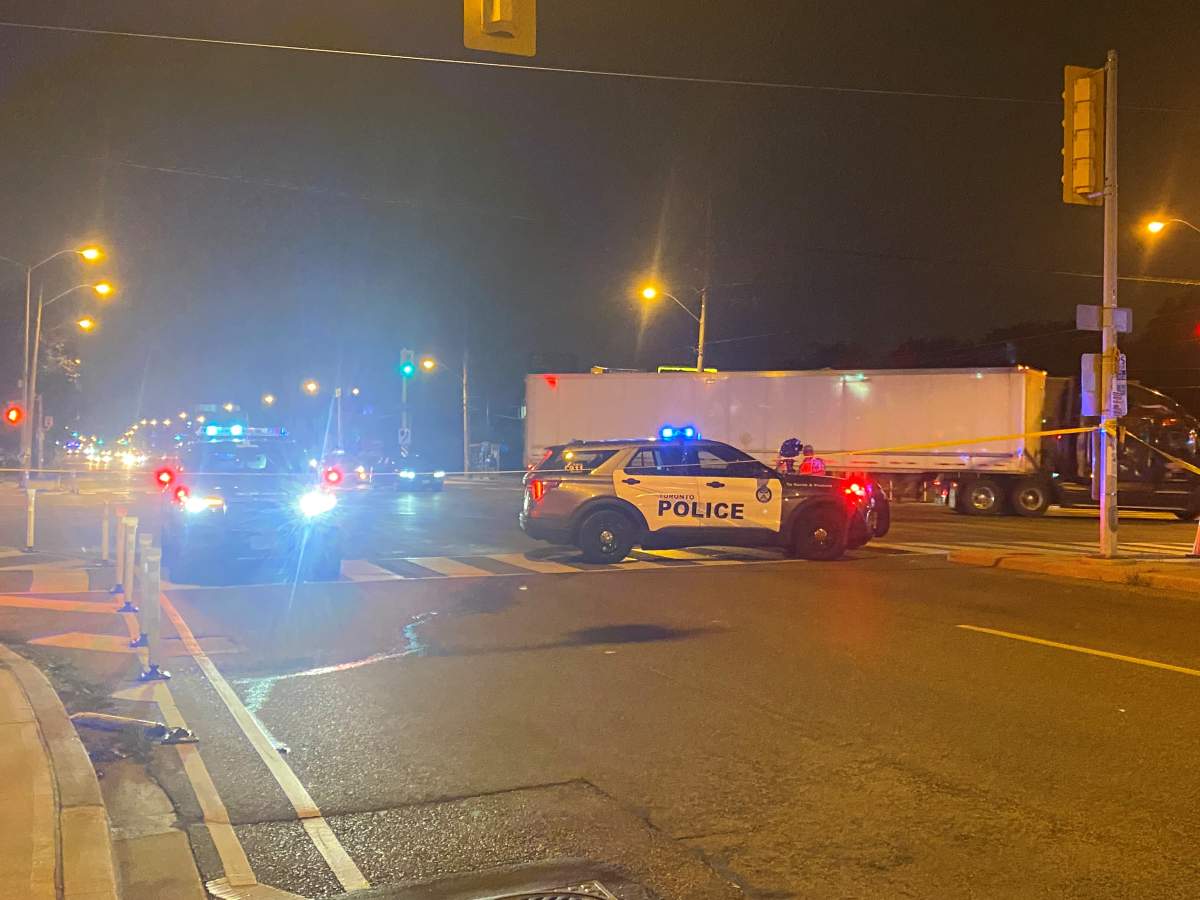 Police on scene following a pedestrian-involved collision on Aug. 18, 2023.