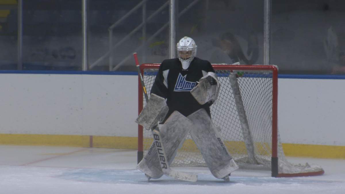 Stewart in nets during training camp on Wednesday.