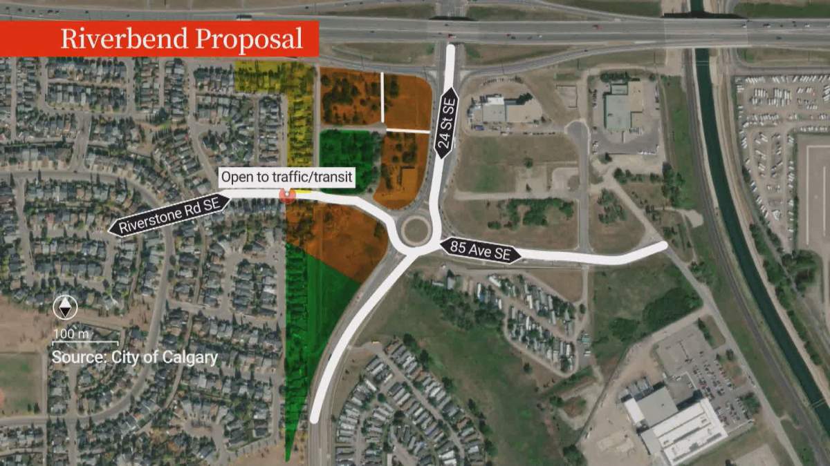 A map outlining the proposed changes from the City of Calgary on the east side of Riverbend.