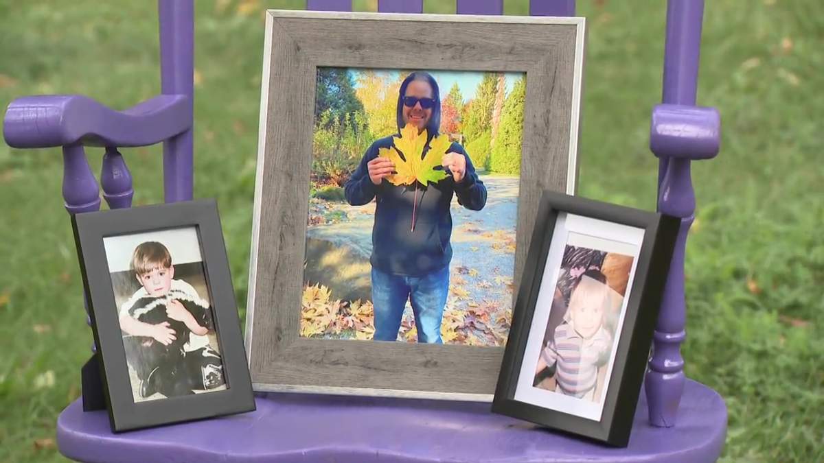 A memorial for Chris Shea, who died from a drug poisoning in April 2022.