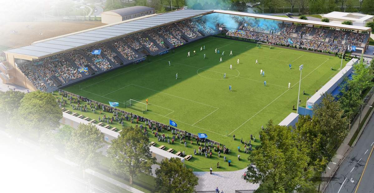 An animation featuring a mock design of the upgraded Wanderers Grounds. The venue currently has a capacity of about 6,500. Halifax Wanderers President Derek Martin proposed a $40-million plan in September that would see the venue install permanent grandstands and expand seating capacity to 8,500.