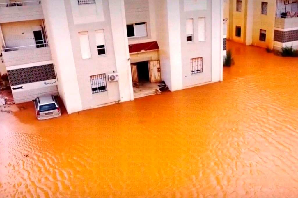 Streets a flooded after storm Danial in Marj, Libya, Monday, Sept. 11, 2023. The head of one of Libya’s rival governments says that 2,000 people are feared dead in flooding that swept through the eastern parts of the north African nation.