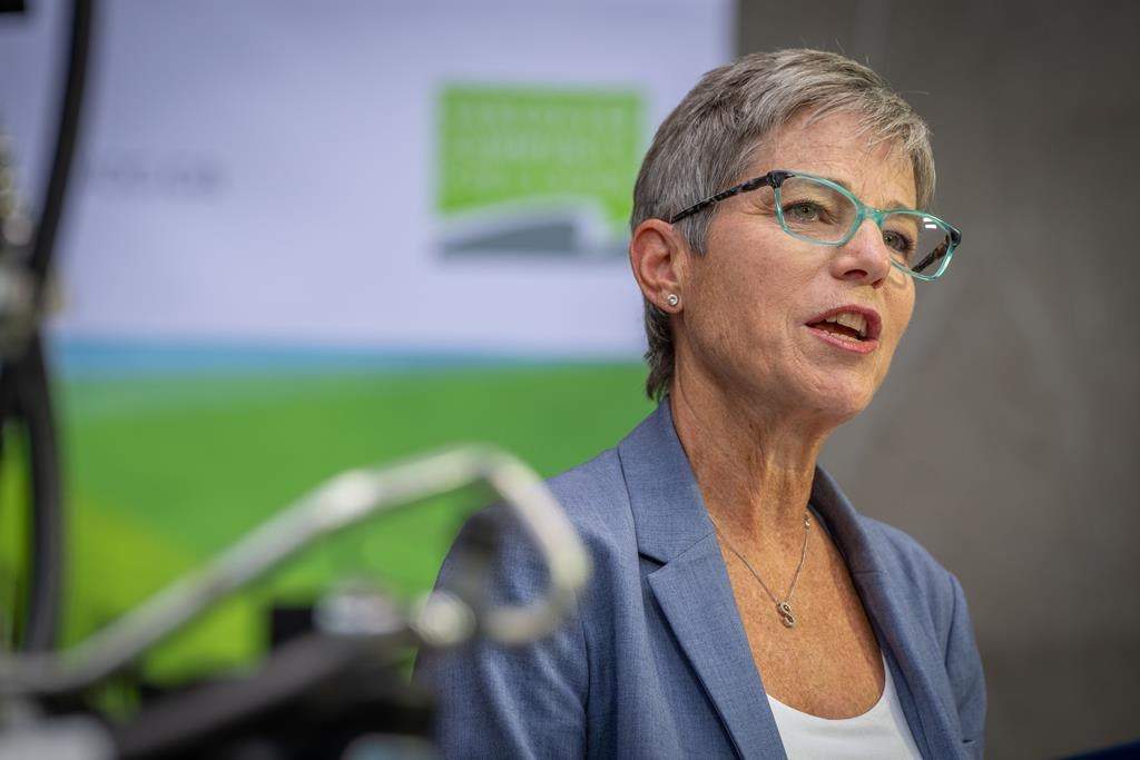 Selina Robinson, minister of Post-Secondary Education and Future Skilld, speaks at an announcement in Vancouver, B.C., Thurs., July 20, 2023.