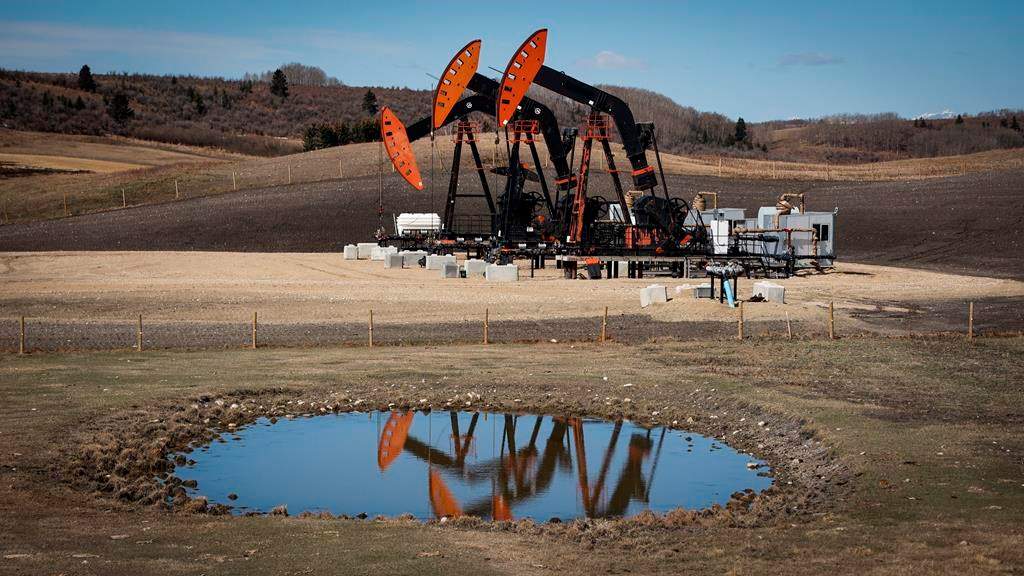 Pumpjacks draw out oil and gas from wellheads near Calgary on Friday, April 28, 2023. A growing number of forecasts are calling for the return of US$100 oil before the end of the year.