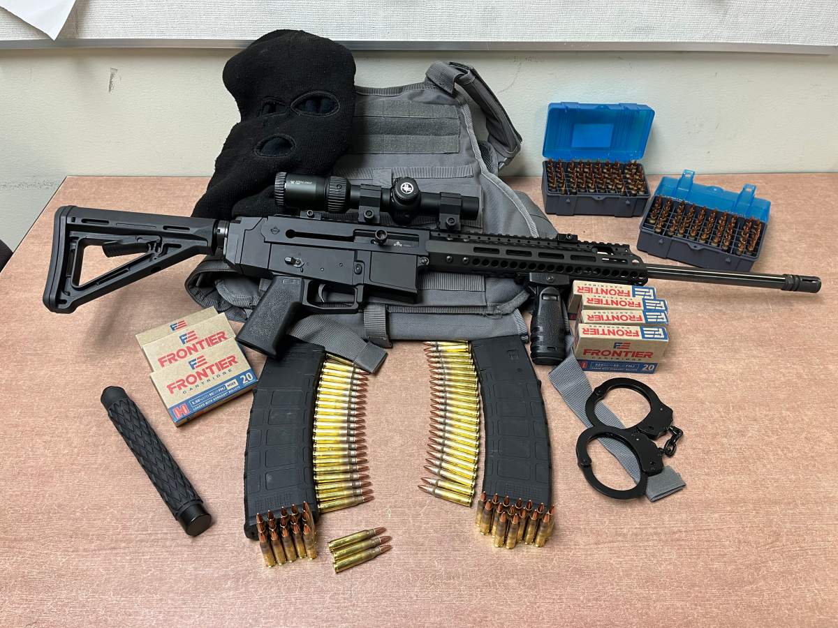 Items Lethbridge police seized after being called to assist Alberta Sheriffs following a traffic stop for speeding.