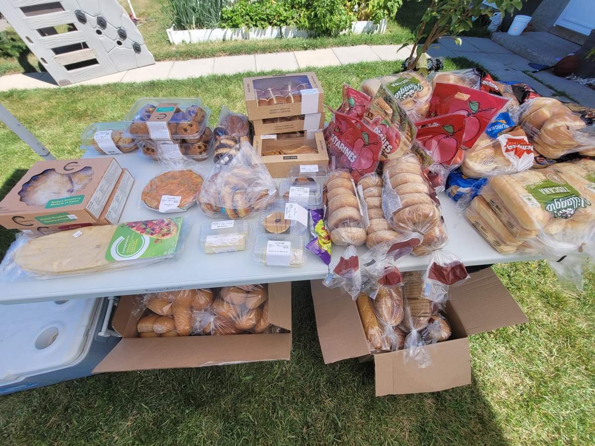 NE Calgary Moms donation table of free food.