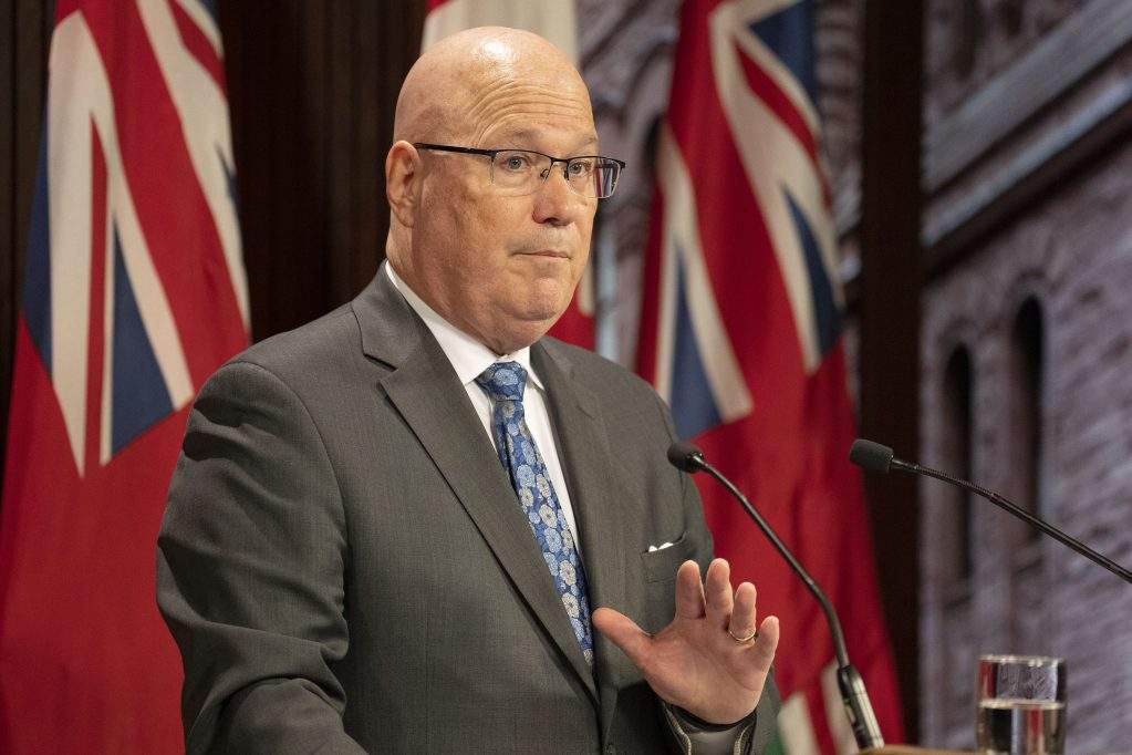 Steve Clark, Ontario’s Minister of Municipal Affairs and Housing speaks to journalists at the Queens Park Legislature, in Toronto on Wednesday, November 16, 2022. THE CANADIAN PRESS/Chris Young