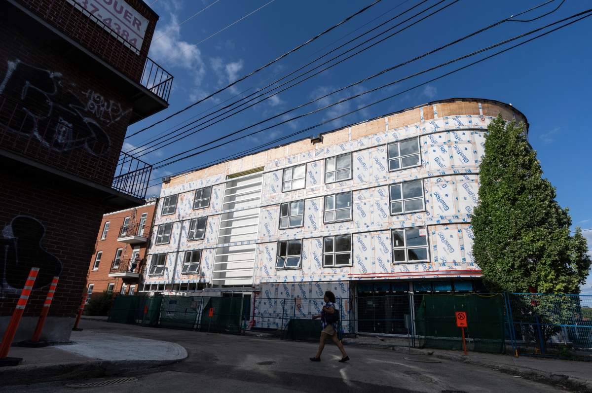 Construction is seen on a new supervised inhalation centre in Montreal, Thursday, Aug. 31, 2023. The new complex, will also offer housing, a community centre, meals, and allow the injection of hard drugs.