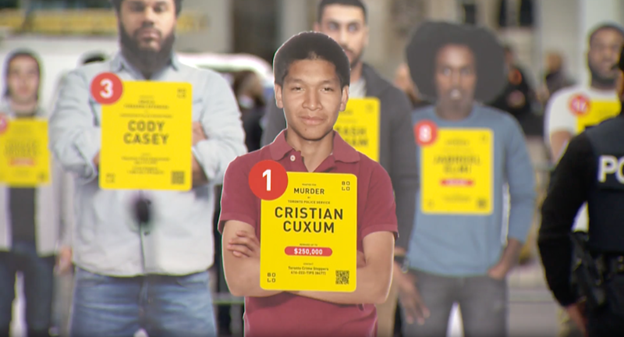 Cristian Cuxum’s cutout stands amongst the Top 25 Most Wanted suspects in Canada.