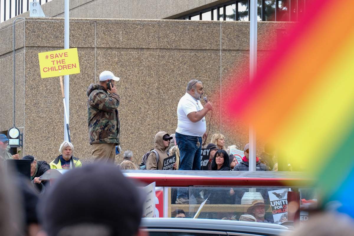 Attendees of the Million March 4 Children rally in Calgary, Alta. on Wednesday, September 20, 2023.