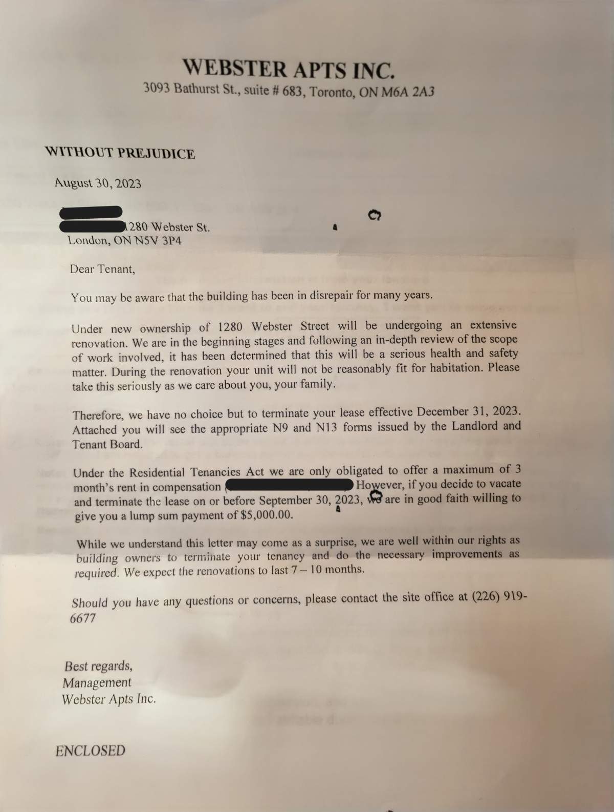 At least six residents have received notices similar to this one.