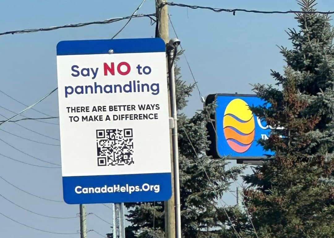 Panhandling sign in Barrie Ontario.