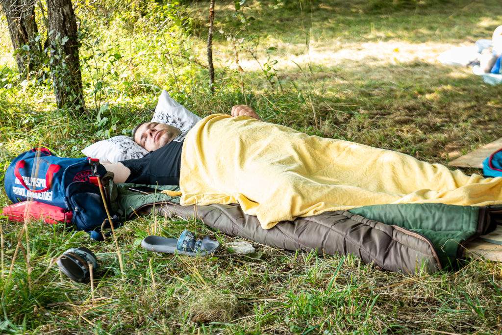 A participant competes on the first day of the 12th annual edition of ‘laziest citizen’ competition to win a 1.000 euros prize in Brezna, Montenegro on August 18, 2023.