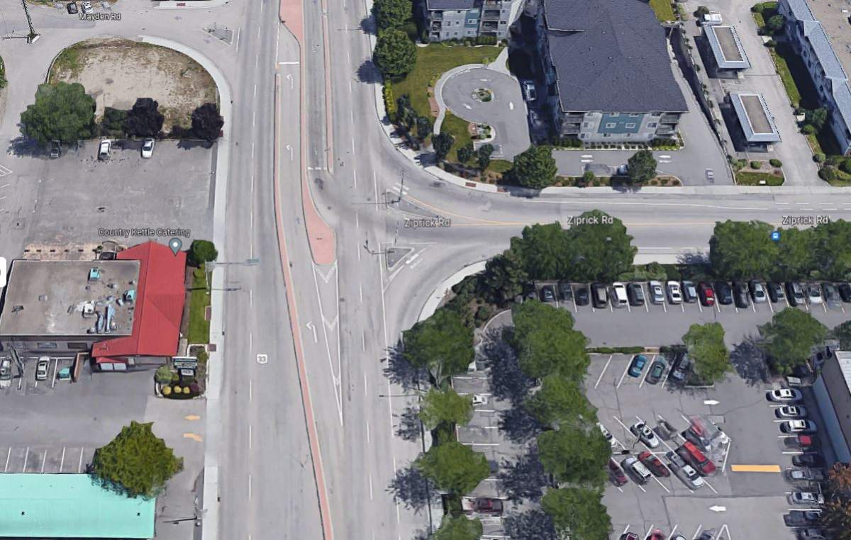 The intersection of Highway 33 and Ziprick Road in Kelowna, B.C.