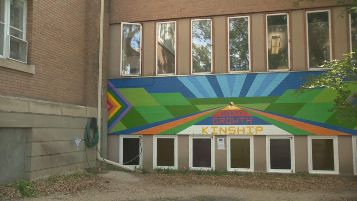 A mural on the outside of Westminster United Church in Regina.