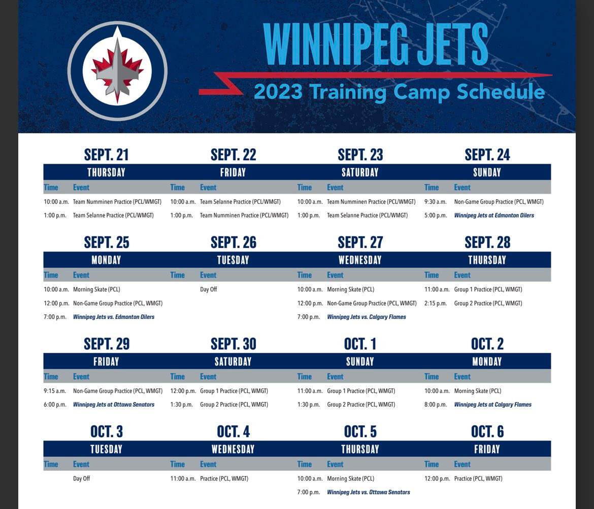 Winnipeg Jets announce training camp player groups and times - image