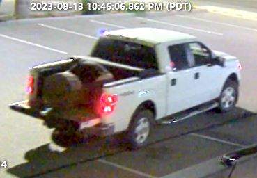 Video footage of the white pickup truck that was used to steal the bear statue.